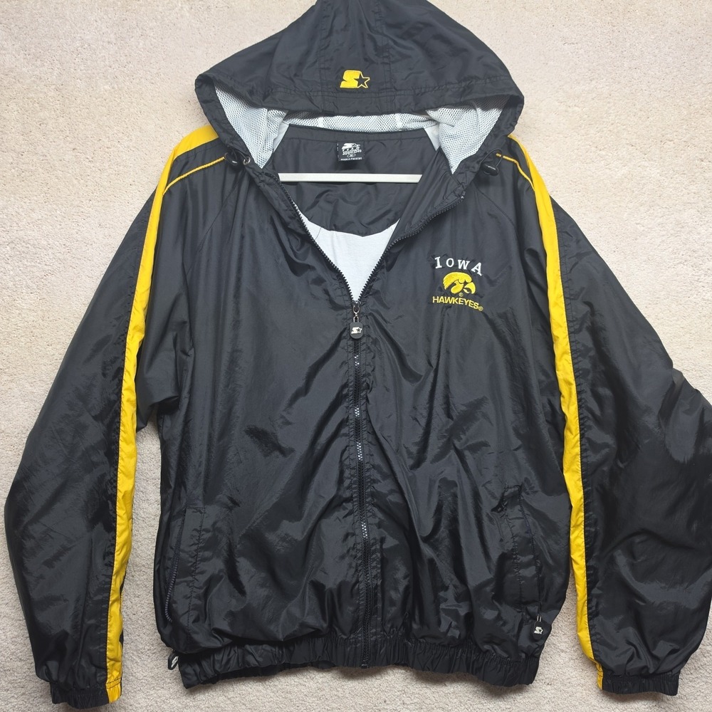 VINTAGE STARTER IOWA HAWKEYES FULL ZIP HOODED JACKET SIZE M‎ WINDBREAKER